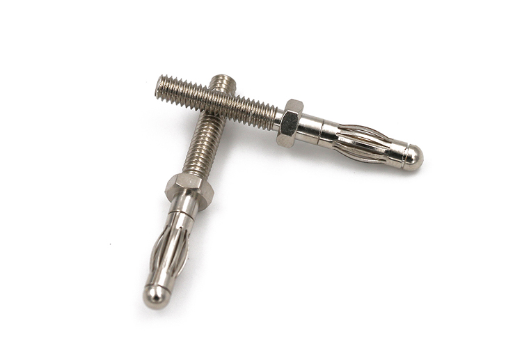 艾邁斯28.415 全銅鍍鎳燈籠頭4mm香蕉插頭公頭尾部M4螺紋18mm長(zhǎng)